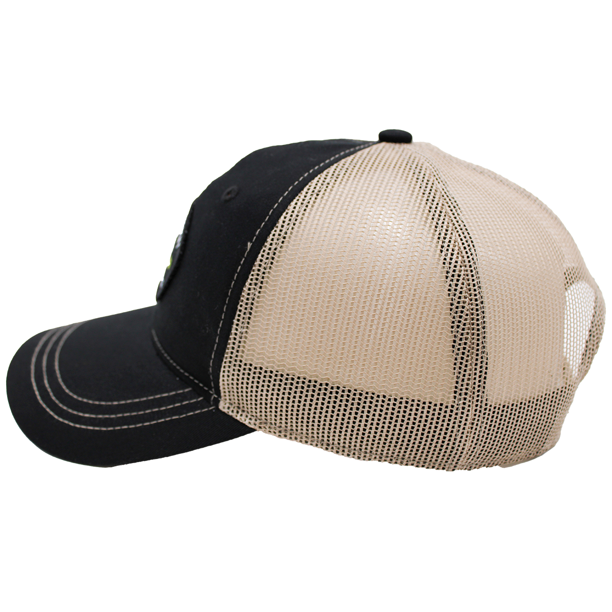 Black and beige mesh cap on a white background